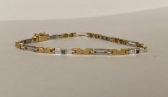 18k Two-Tone Gold Link Bracelet with Diamonds, Sapphires, Rubies, Emerald