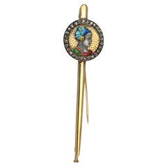 Important 8.7g Antique French 18 Karat Gold Art Nouveau Limoges Enamel Brooch