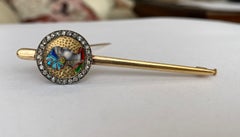 Important 8.7g Antique French 18 Karat Gold Art Nouveau Limoges Enamel Brooch