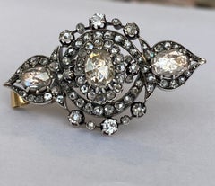 Spilla/ciondolo antico francese in oro 18 carati e argento, epoca Napoleone III, con diamante da 6 carati a taglio rosa