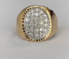 Anillo de sello vintage para hombre con diamantes, en oro de 18 quilates