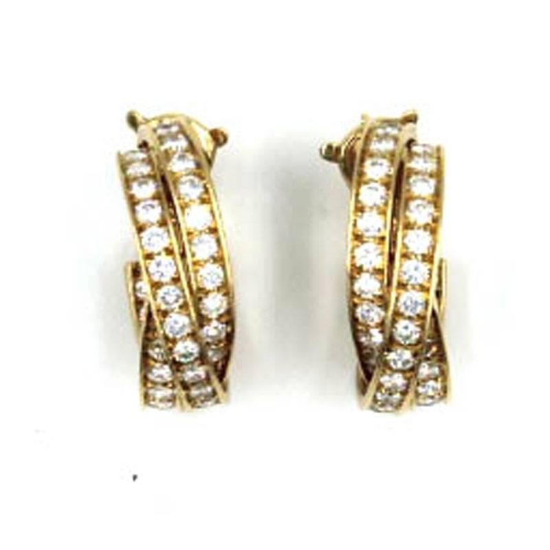 Moderne Cartier, grandes boucles d'oreilles vintage Trinity en or jaune 18 carats avec diamants