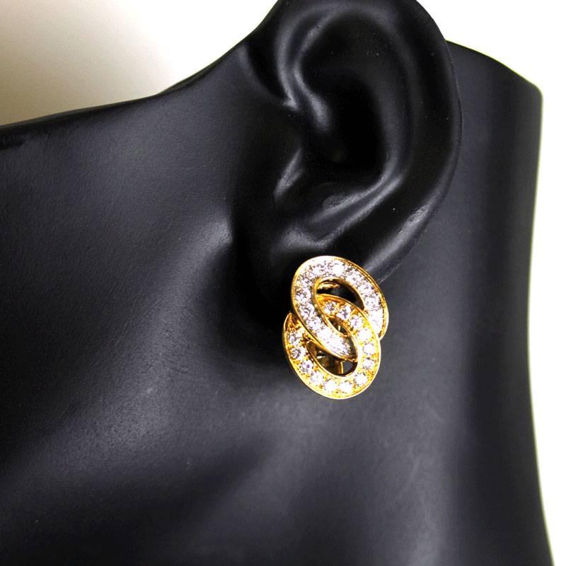 Women's Verger Freres Diamond Two-Tone 18 Karat Gold Interlocking Hoop Earrings