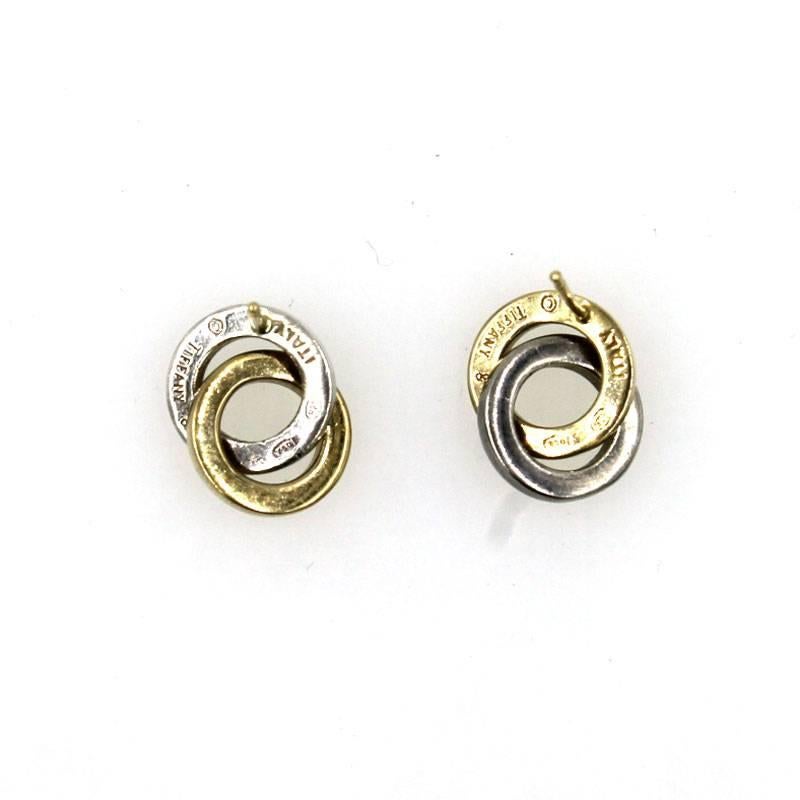 Modern Tiffany & Co. Sterling Silver Gold Double Circle Drop Earrings