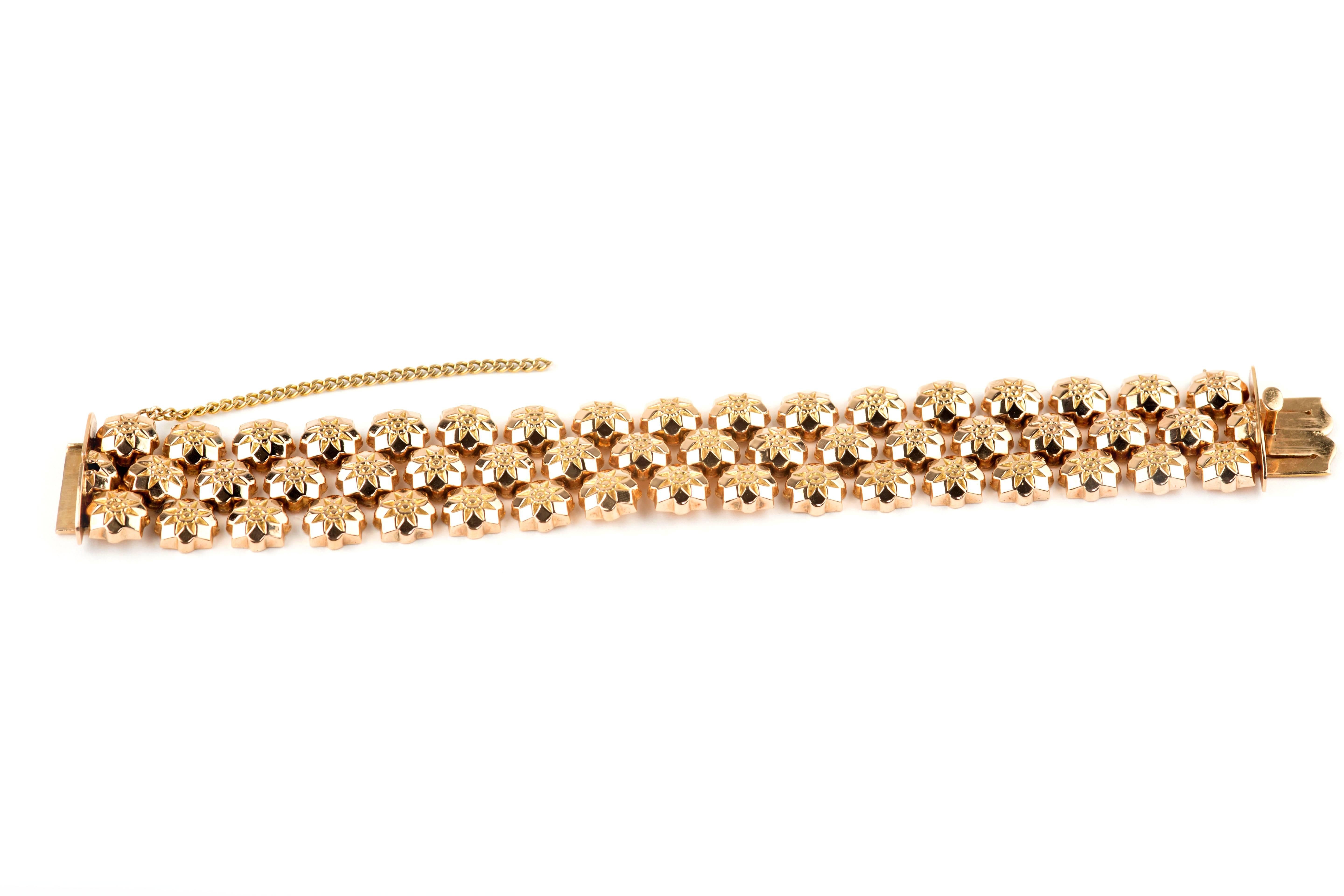 Retro Rose Gold Wide Floral Link Bracelet 1