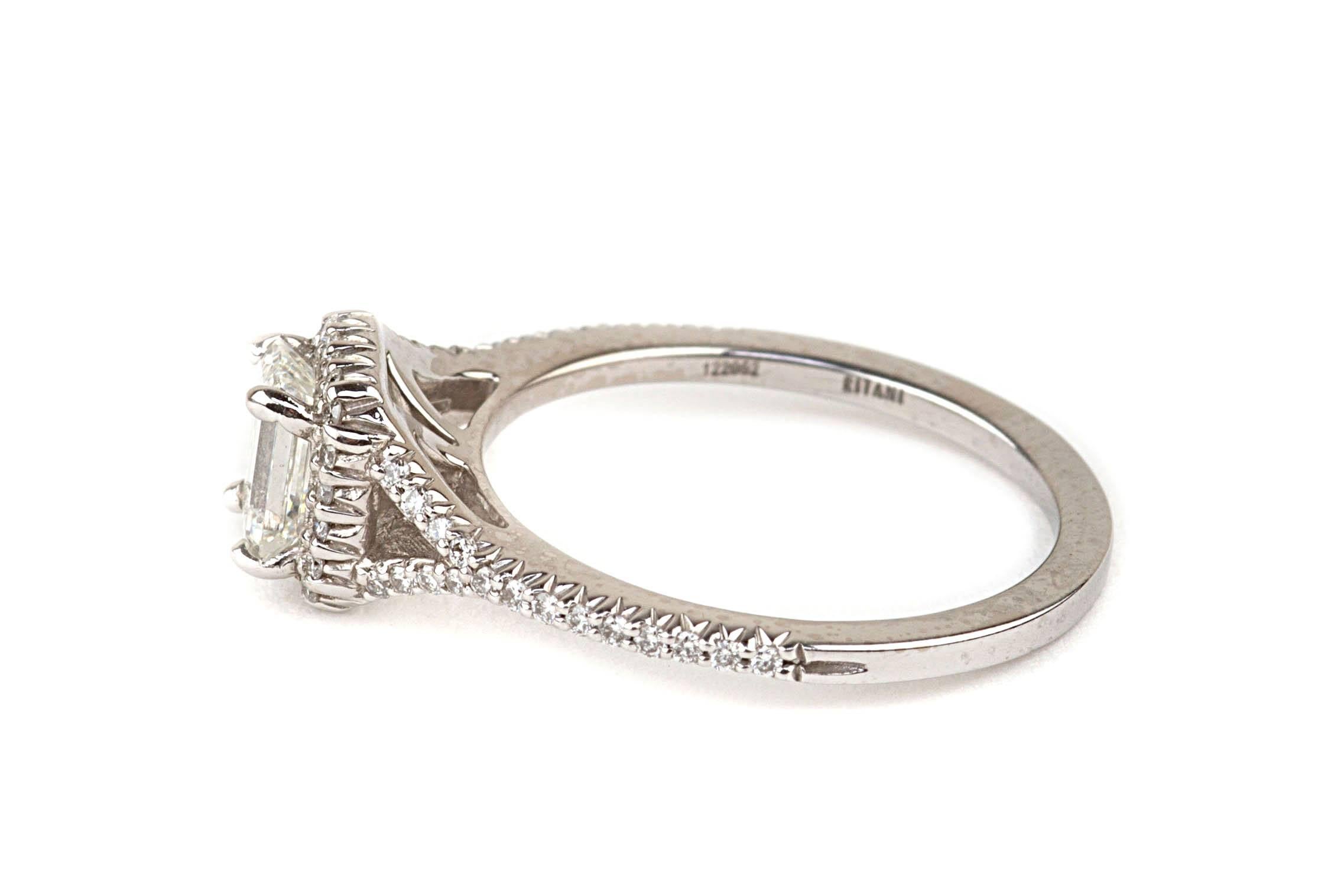 Women's Ritani Modern Emerald Cut Diamond 18 Karat White Gold Engagement Ring