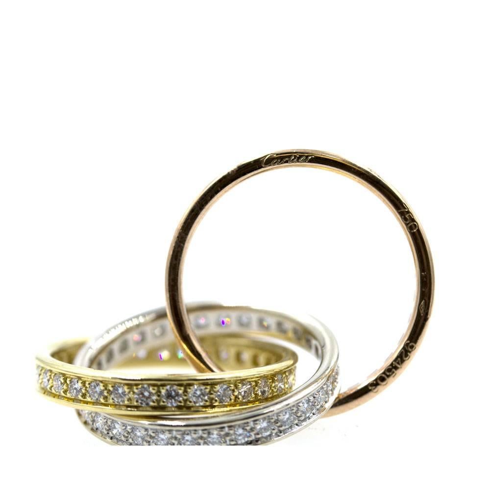 Modern Cartier Trinity Diamond Gold Rolling Ring