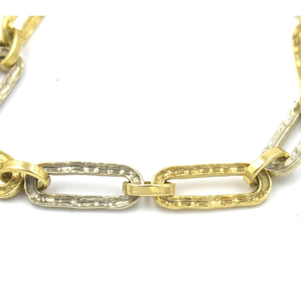 Modern Two-Tone 18 Karat Gold Hammered Long Link Necklace