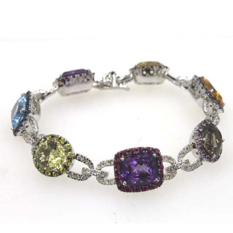 Multi Color Gemstone Diamond Link Bracelet At 1stdibs Beautifully Crafted Multi Color Gemstone And Diamond Link Bracelet Diamonds Shires Rubies