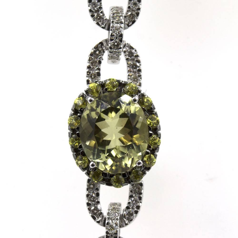 Modern Multi-Color Gemstone Diamond Link Bracelet 