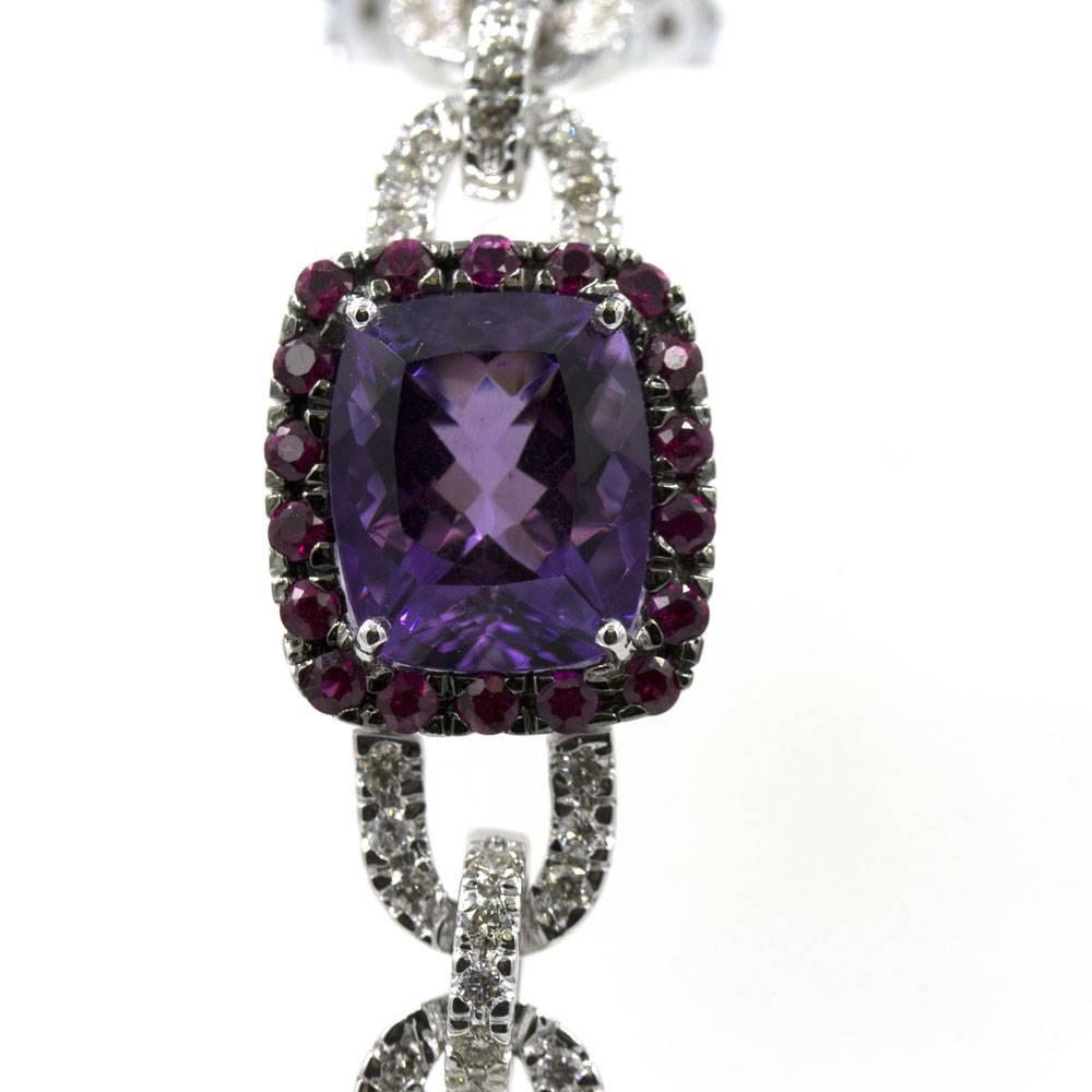 Women's Multi-Color Gemstone Diamond Link Bracelet 