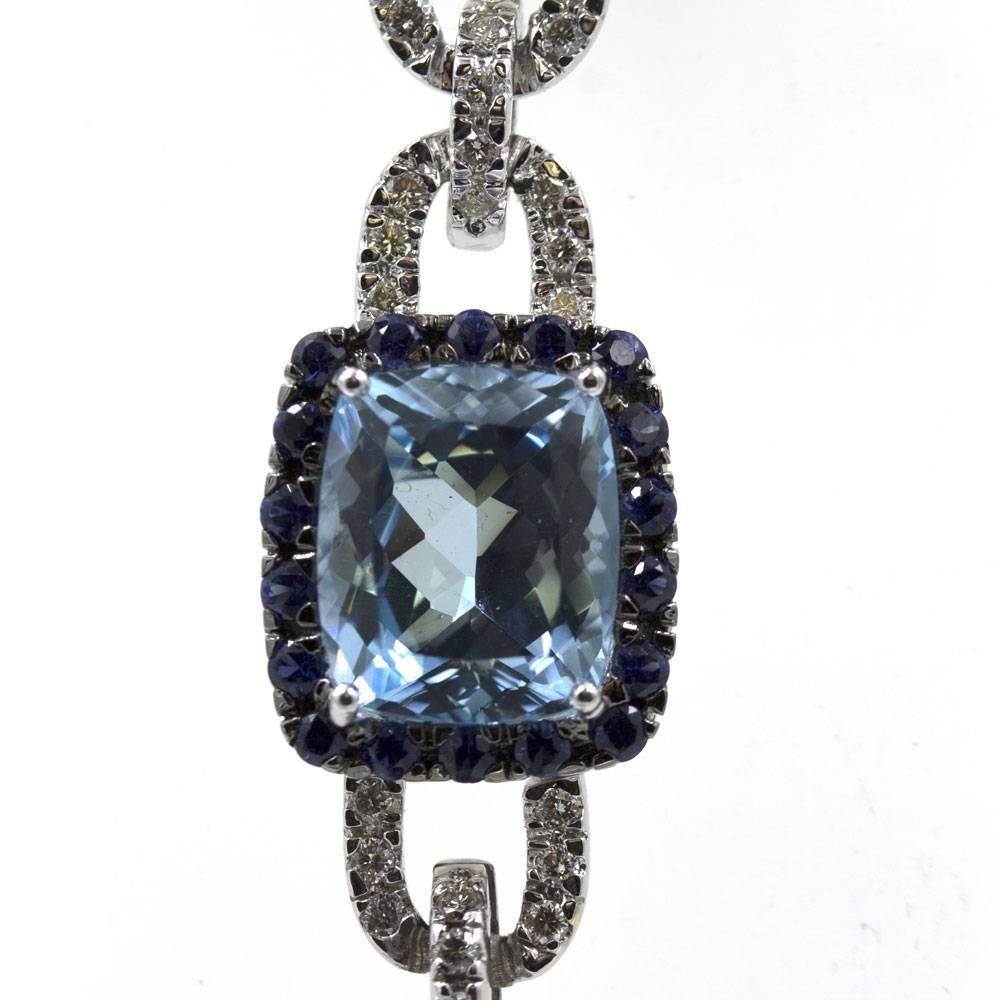 Multi-Color Gemstone Diamond Link Bracelet  3