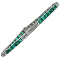1950s Tiffany & Co. Diamond Emerald Platinum Line Bracelet 9