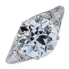  Art Deco 3.11 Carat GIA Certified Diamond Platinum Engagement Ring