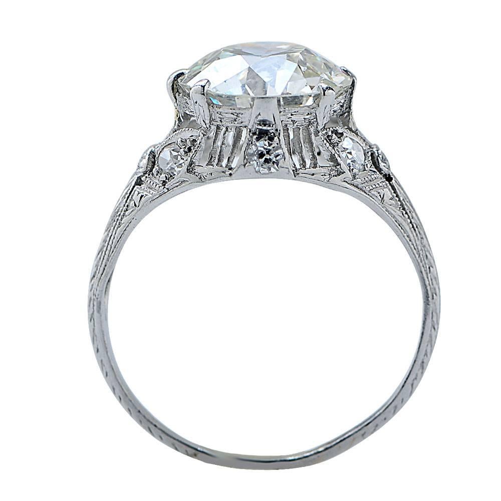  Art Deco 3.11 Carat GIA Certified Diamond Platinum Engagement Ring In Excellent Condition In Boca Raton, FL