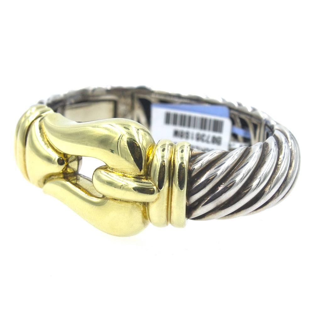 Modern David Yurman 18 Karat Gold Sterling Silver Gold Buckle Cuff Cable Bracelet