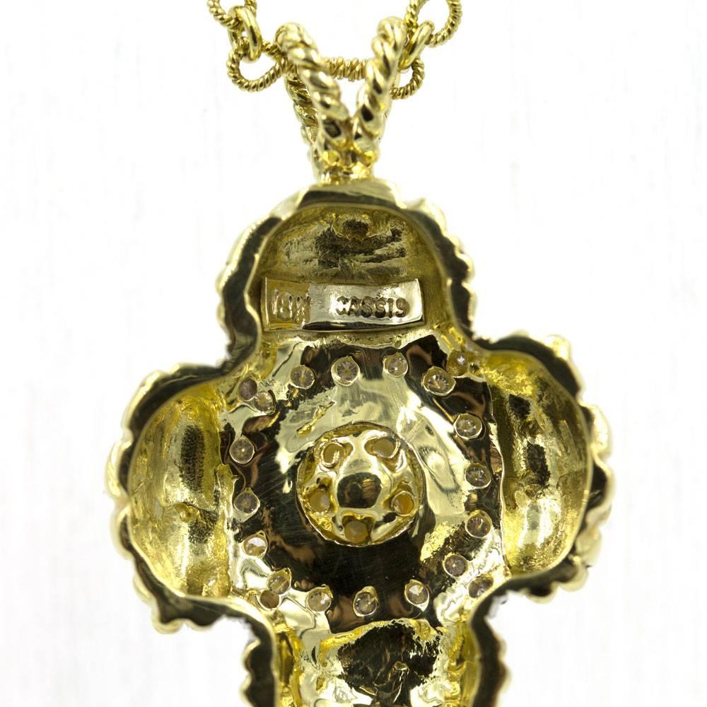 Cassis Modern Diamond White Cultured Pearl Cross Pendant Necklace In Excellent Condition In Boca Raton, FL