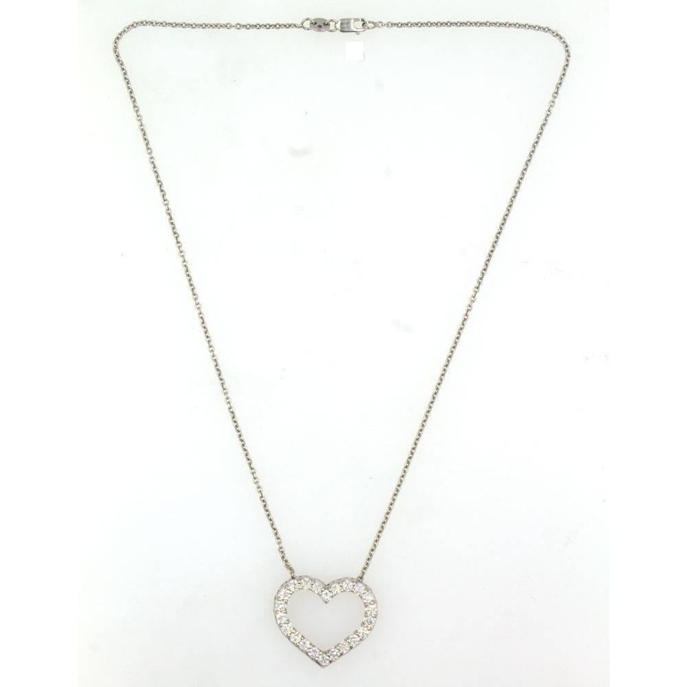 Modern Roberto Coin Diamond 18 Karat White Gold Open Heart Pendant Necklace 