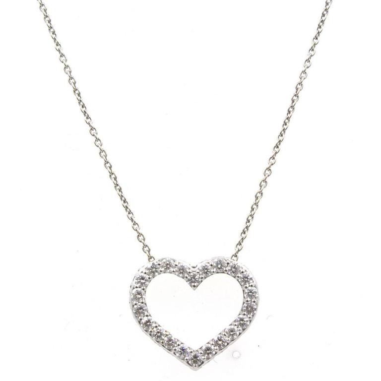 Roberto Coin Diamond 18 Karat White Gold Open Heart Pendant Necklace at ...