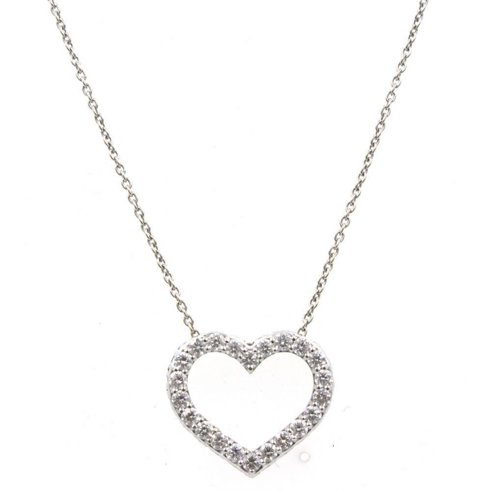 Roberto Coin Diamond 18 Karat White Gold Open Heart Pendant Necklace 