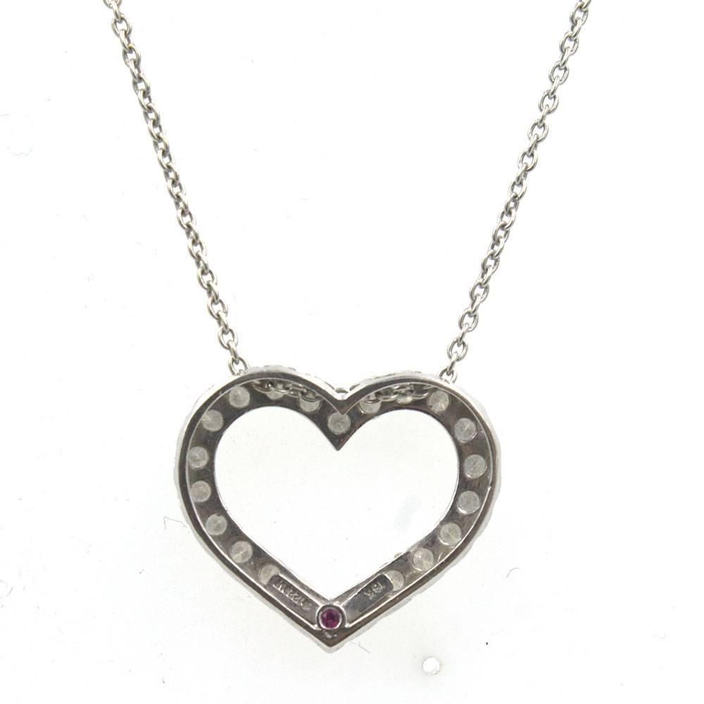 Roberto Coin Diamond 18 Karat White Gold Open Heart Pendant Necklace  In Excellent Condition In Boca Raton, FL