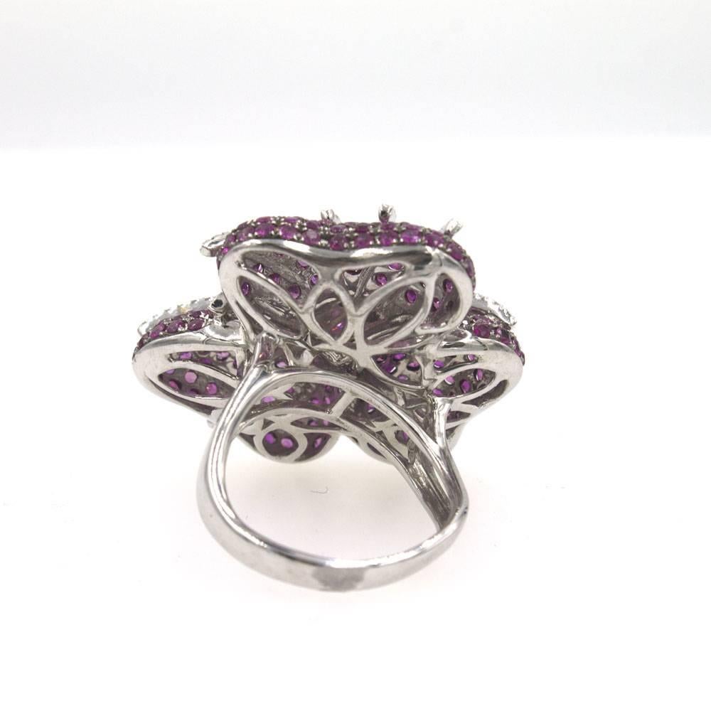 Women's Diamond Ruby Flower  Ring 