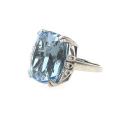 24 Carat Large Aquamarine Diamond White Gold Cocktail Ring