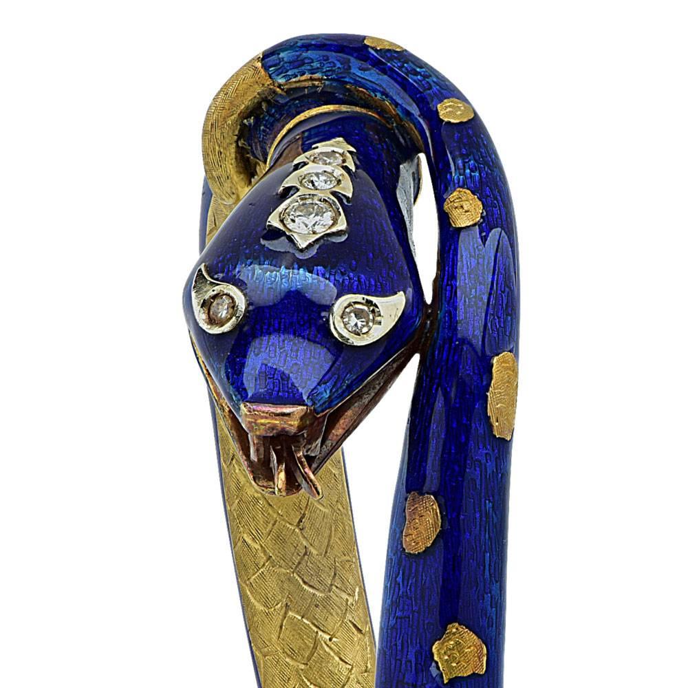  Diamond Enamel 18 Karat Yellow Gold Snake Bangle Bracelet In Excellent Condition In Boca Raton, FL