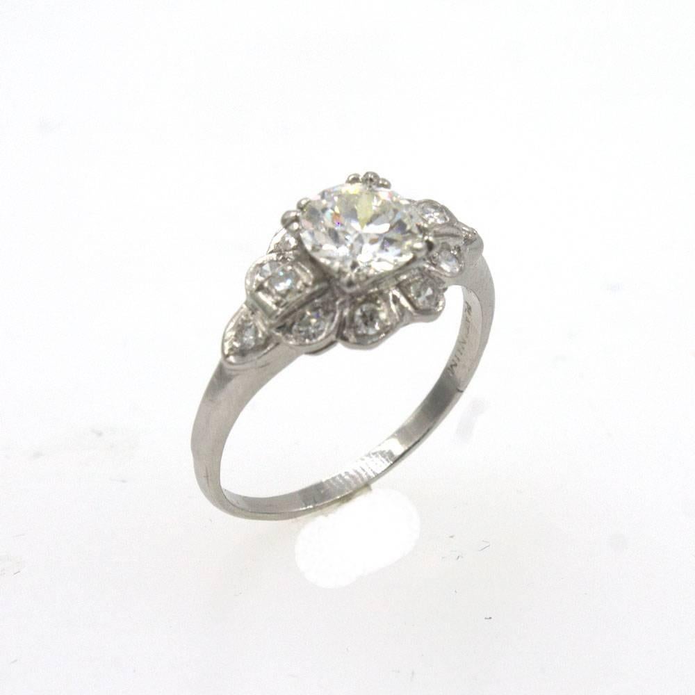 Art Deco  Old European Cut Diamond Platinum Engagement Ring 