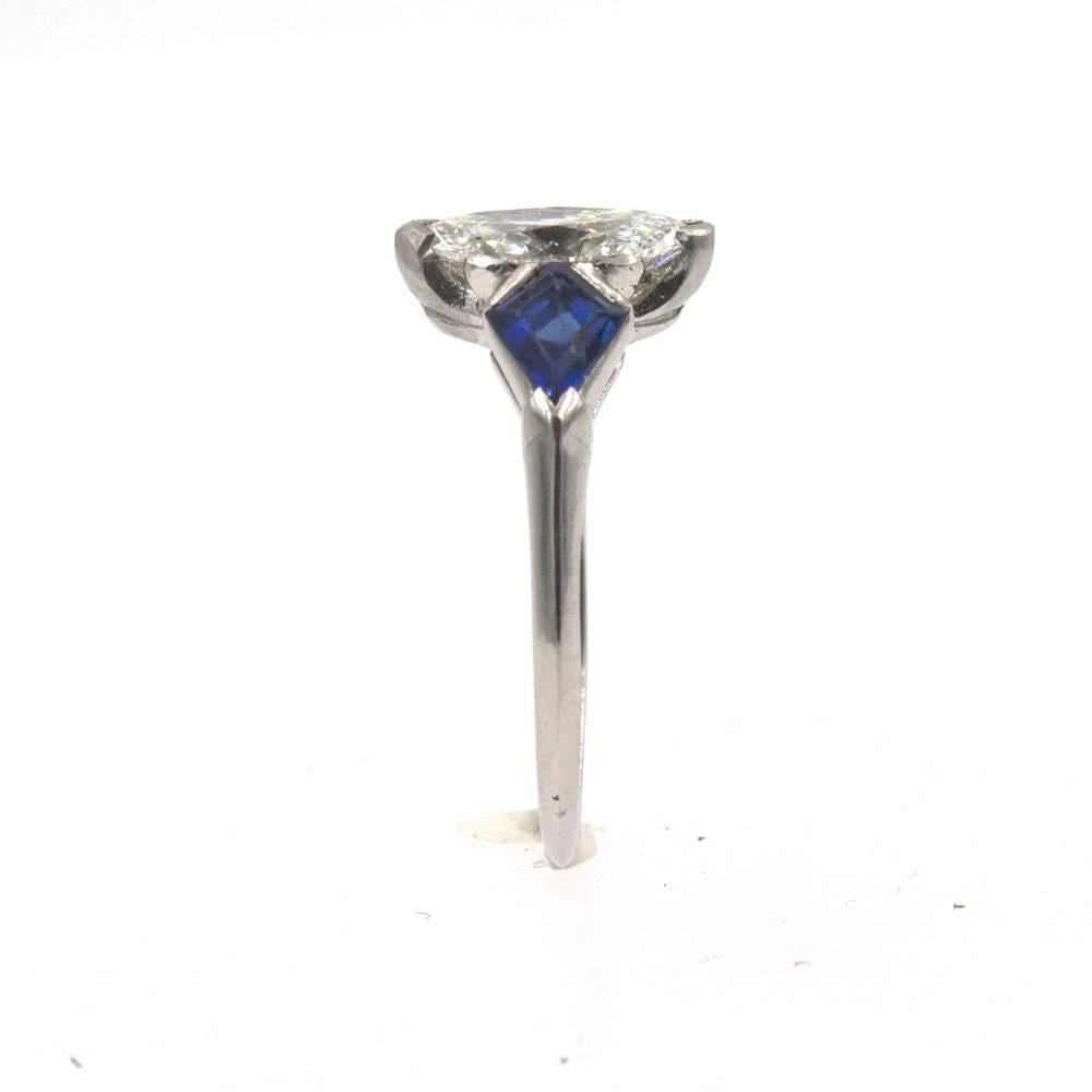 1.11 Carat GIA Diamond Sapphire Platinum Engagement Ring  In Excellent Condition In Boca Raton, FL