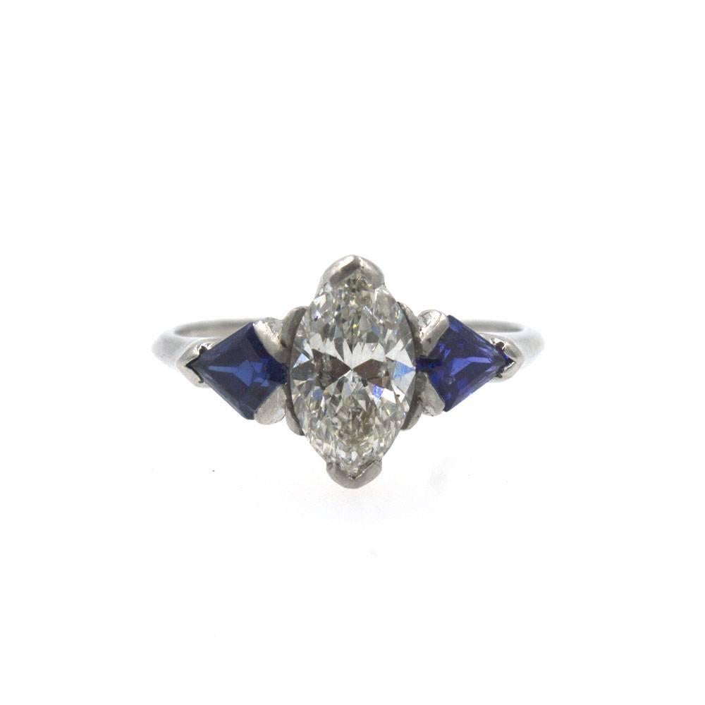 1.11 Carat GIA Diamond Sapphire Platinum Engagement Ring 