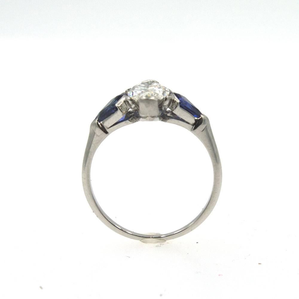 Women's 1.11 Carat GIA Diamond Sapphire Platinum Engagement Ring 