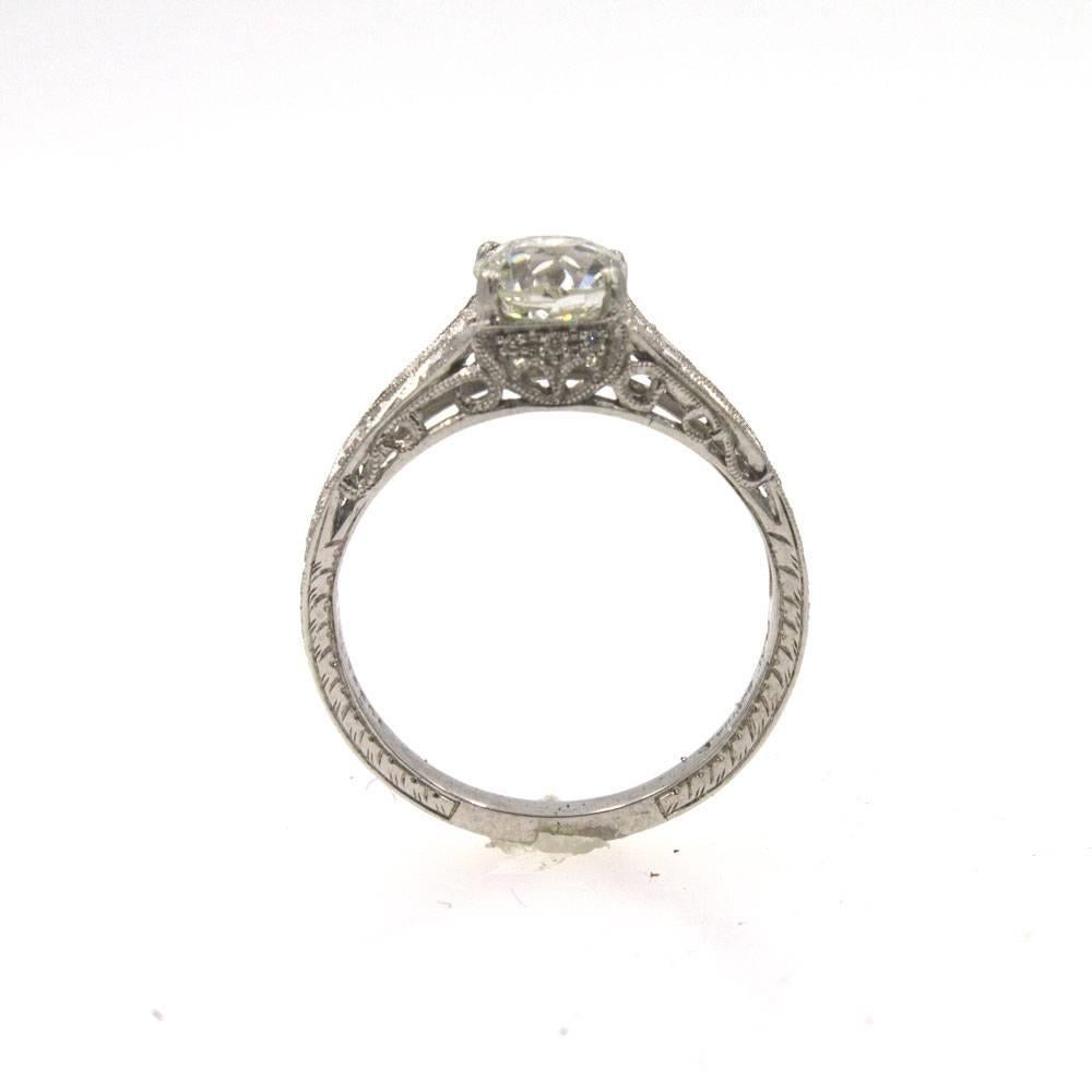  1.21 Carat Old European Cut Diamond Platinum Engagement Ring GIA Certified In Excellent Condition In Boca Raton, FL