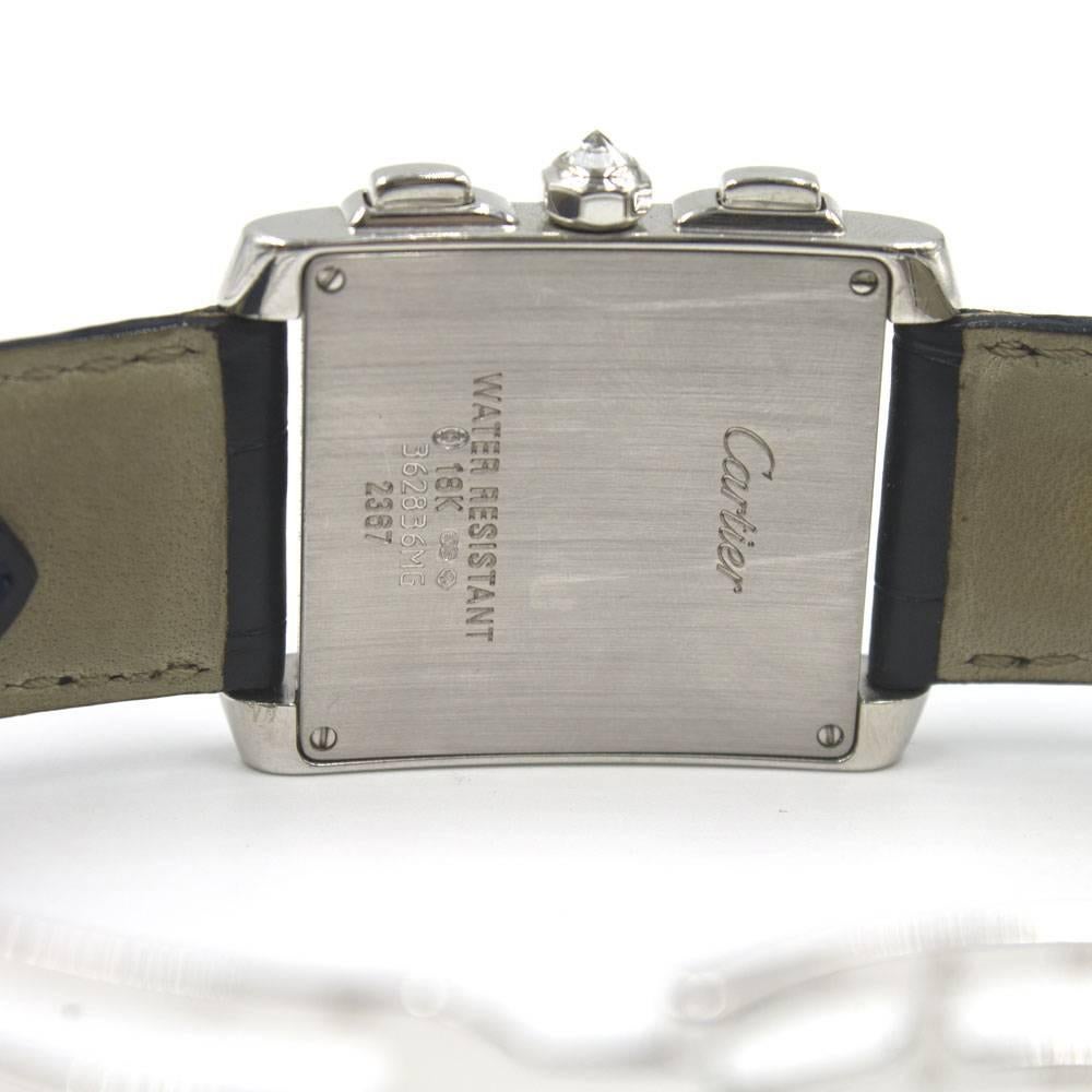 Cartier: 18 Karat Weißgold Schwarzer Band mit Tank Francaise Chronoflex-Diamanten und Diamanten 1