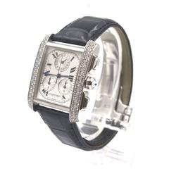 Cartier Tank Francaise Chronoflex Diamonds 18 Karat White Gold Black Band