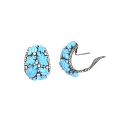 Carved Turquoise Diamond Gold Leaf Motif Earrings