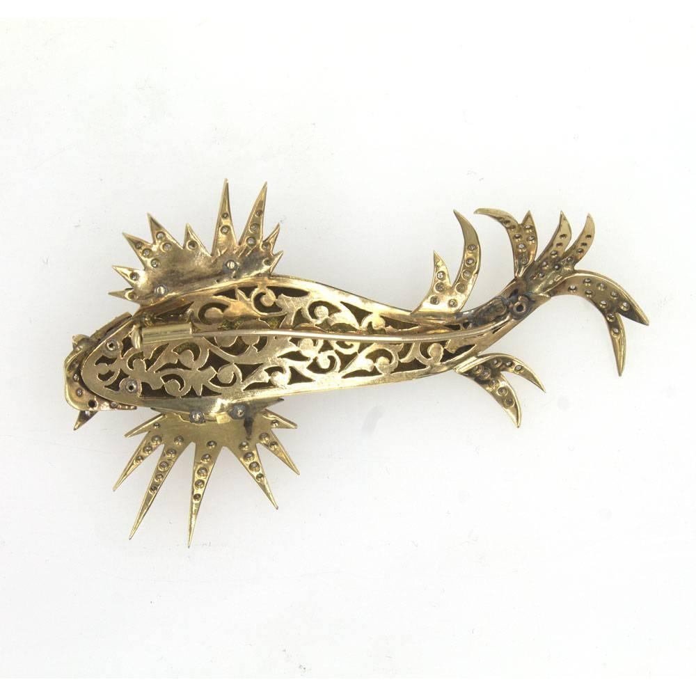 Diamond Rose Gold Enamel Fish Pin Brooch 1