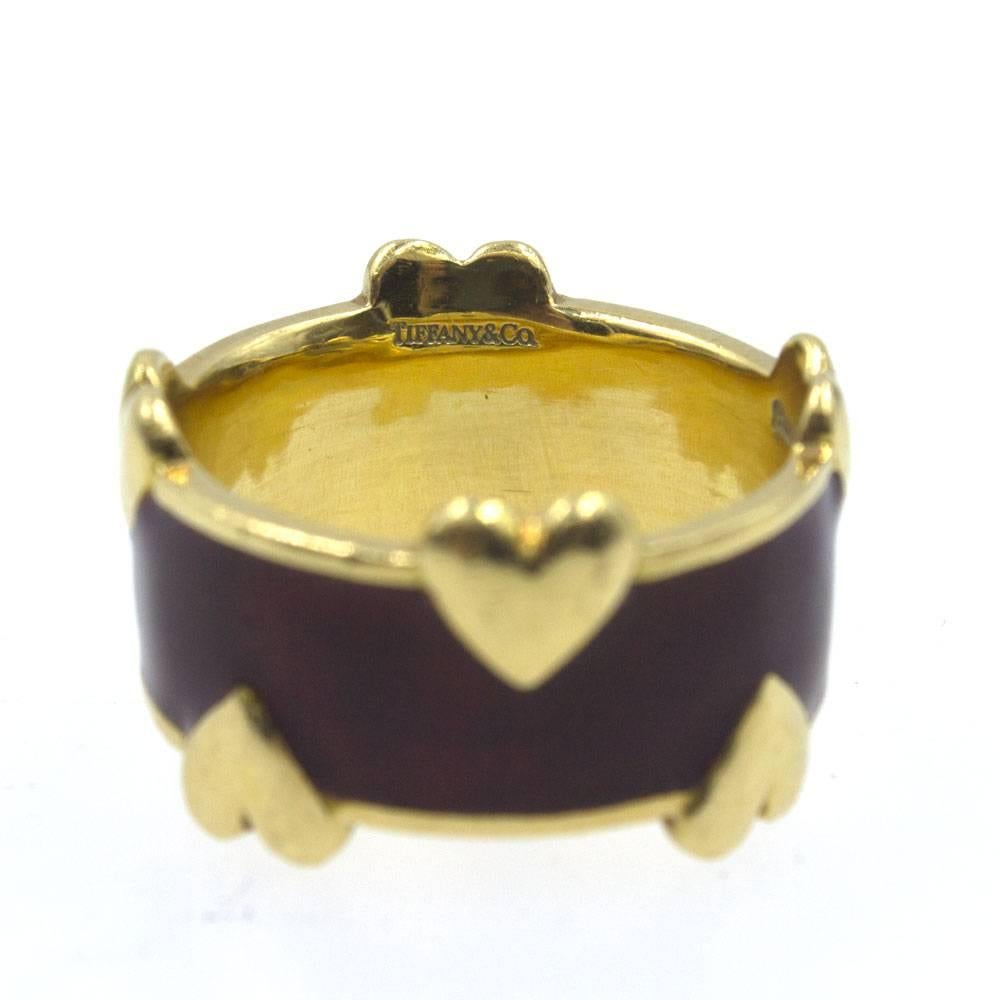 Tiffany & Co. Schlumberger Enamel Gold Heart Band Ring 1