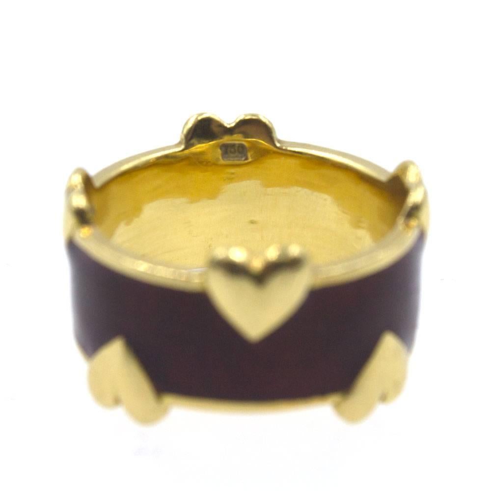 Women's Tiffany & Co. Schlumberger Enamel Gold Heart Band Ring