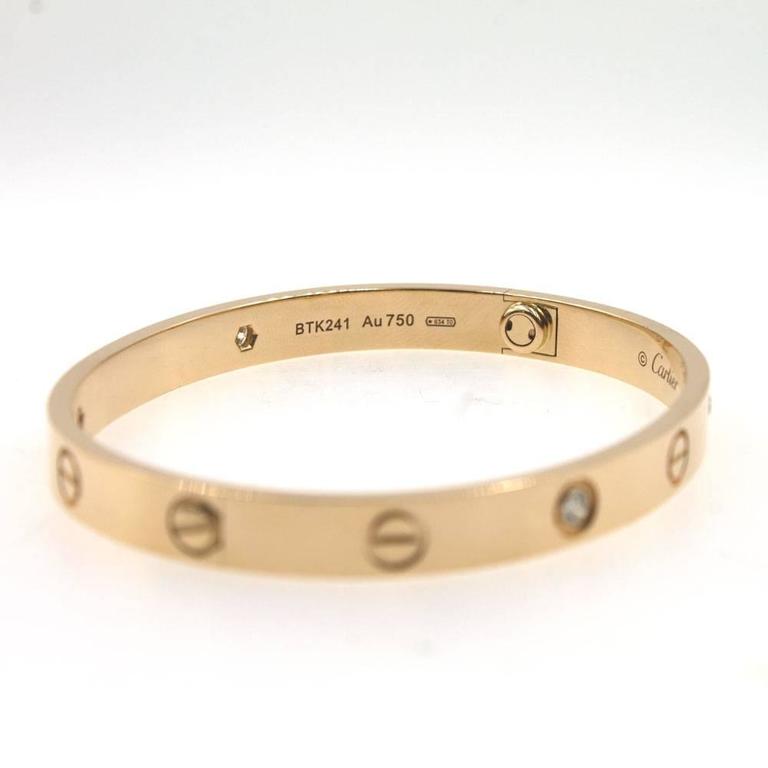 Cartier Love Bangle Bracelet Four Diamond Rose Gold Size 17 at 1stDibs ...