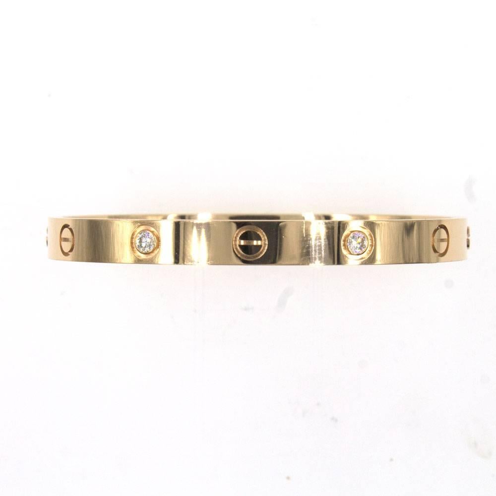 Women's Cartier Love Bangle Bracelet Four Diamond Rose Gold Size 17