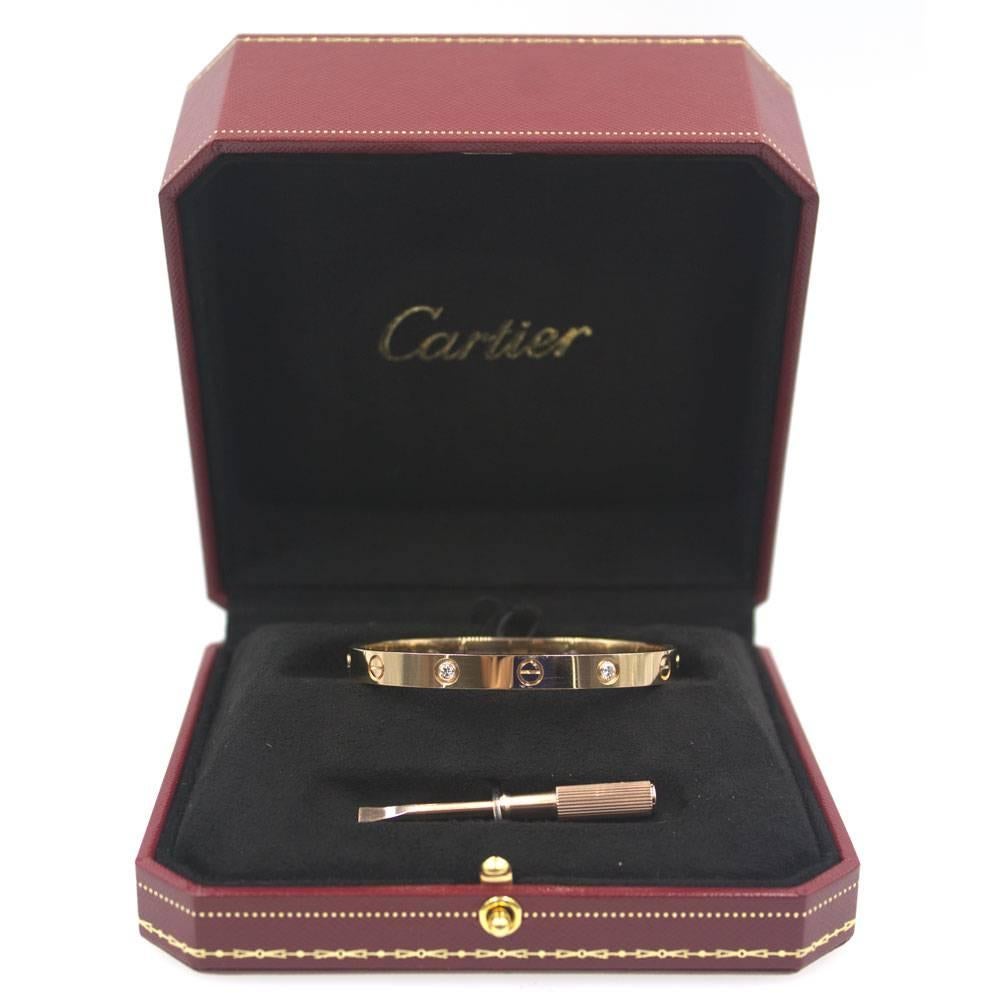 Cartier Love Bangle Bracelet Four Diamond Rose Gold Size 17 1