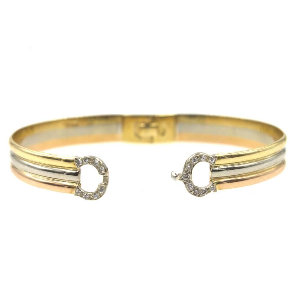 Cartier Diamond CC Tricolor Gold Bangle Bracelet at 1stdibs