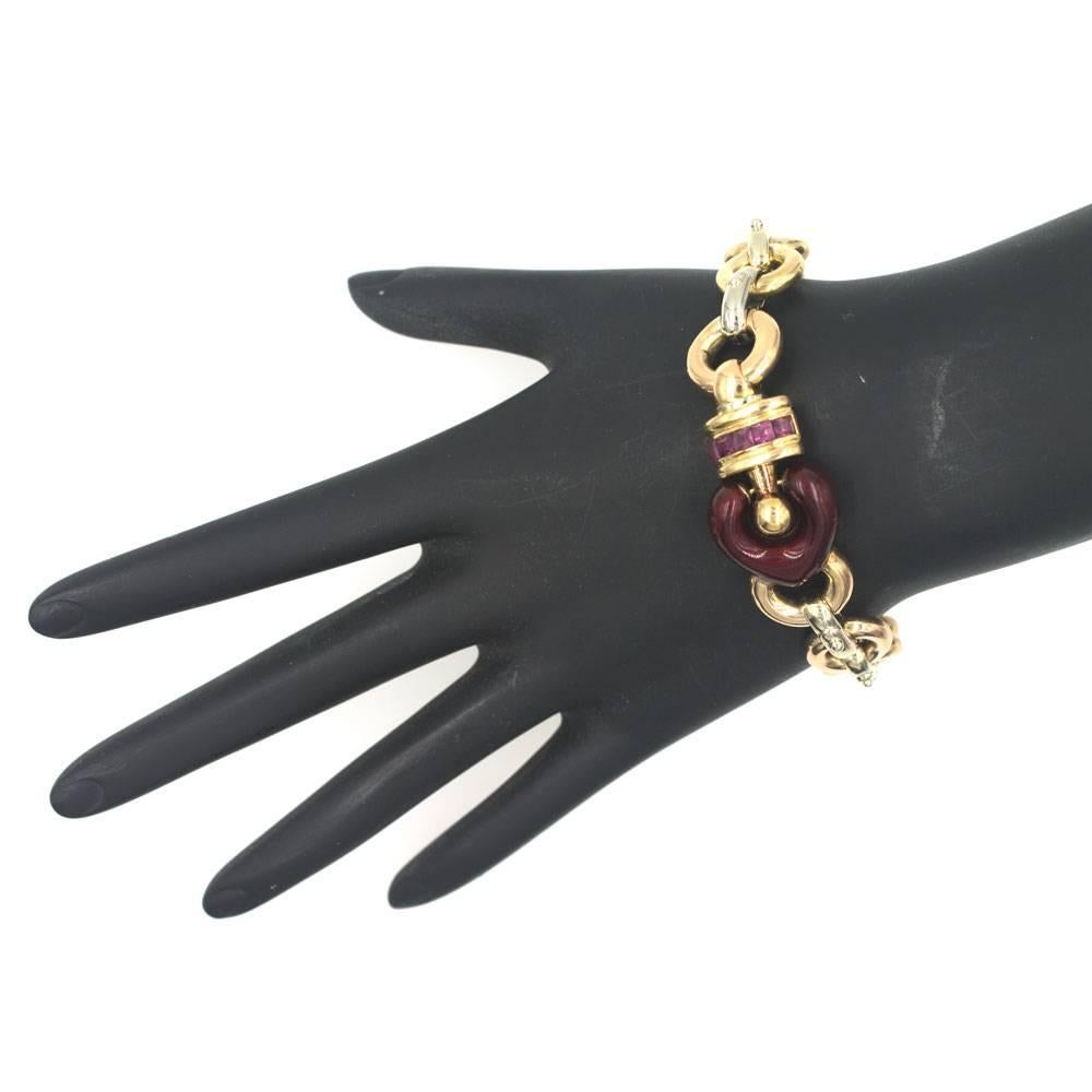 Women's Nouvelle Bague Enamel Heart Ruby Link Fashion Bracelet