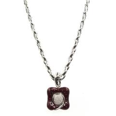 Nouvelle Bague Diamond Enamel Pendant Necklace 18 Karat White Gold