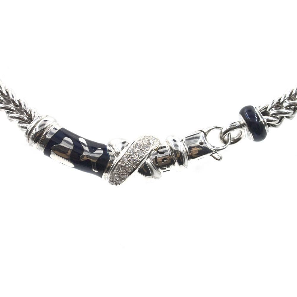 Soho Black Enamel Diamond Gold Heart Pendant Link Necklace  In Excellent Condition In Boca Raton, FL