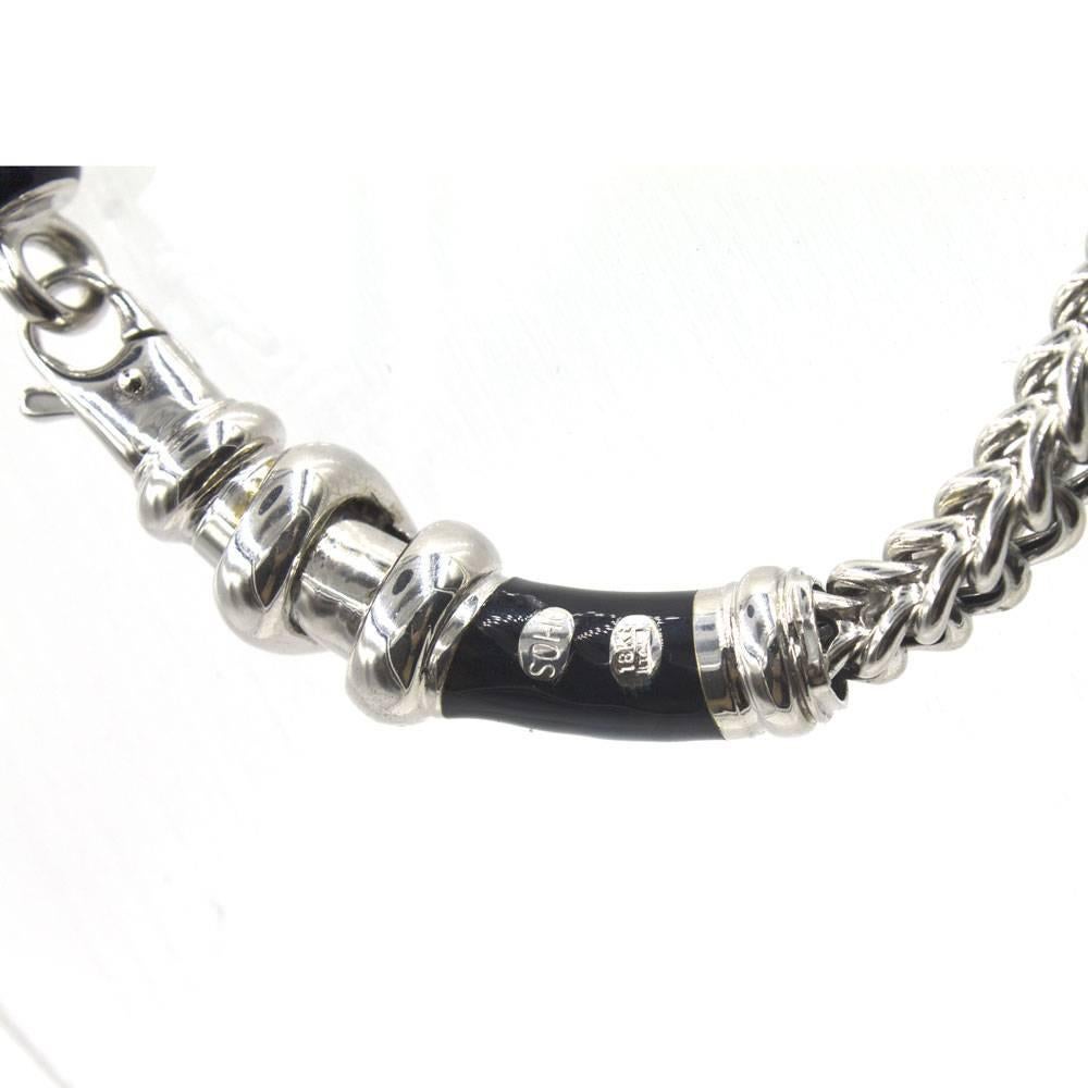 Women's Soho Black Enamel Diamond Gold Heart Pendant Link Necklace 