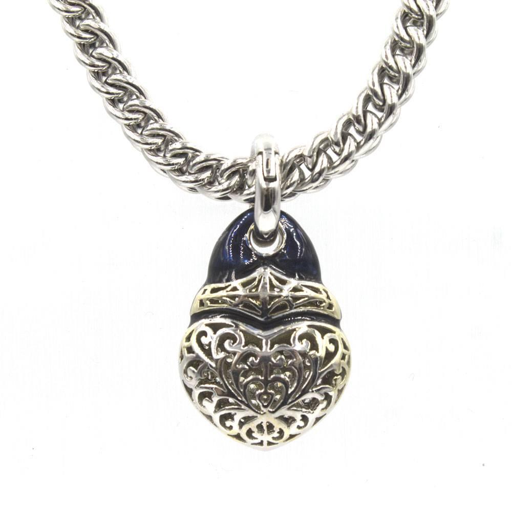 Soho Black Enamel Diamond Gold Heart Pendant Link Necklace  2