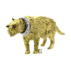 Diamond Gold Panther Brooch Pin