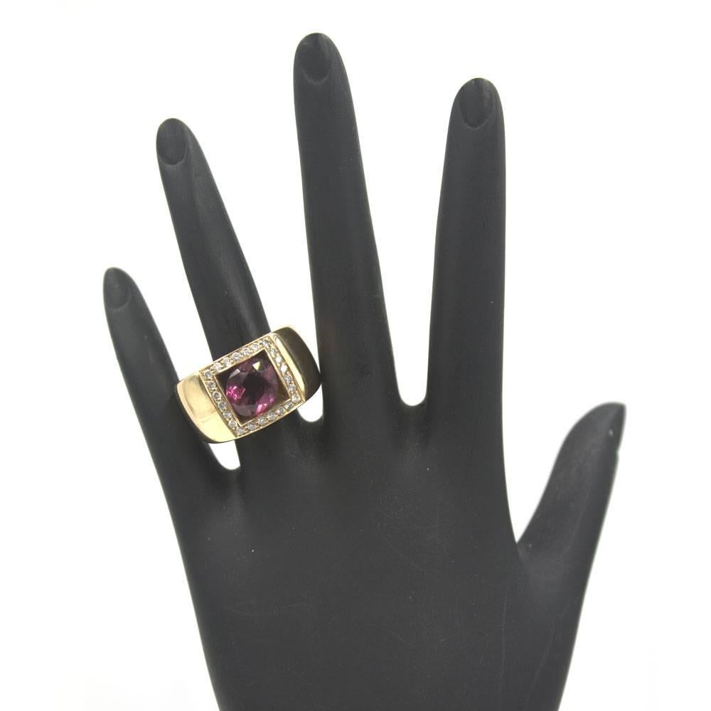 Women's Rubelite Diamond 18 Karat Rose Gold Retro Fashion Band Ring